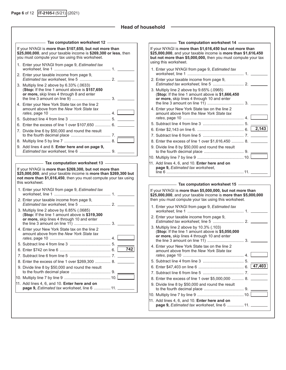 Instructions for Form IT-2105 Estimated Tax Payment Voucher for Individuals - New York, Page 6