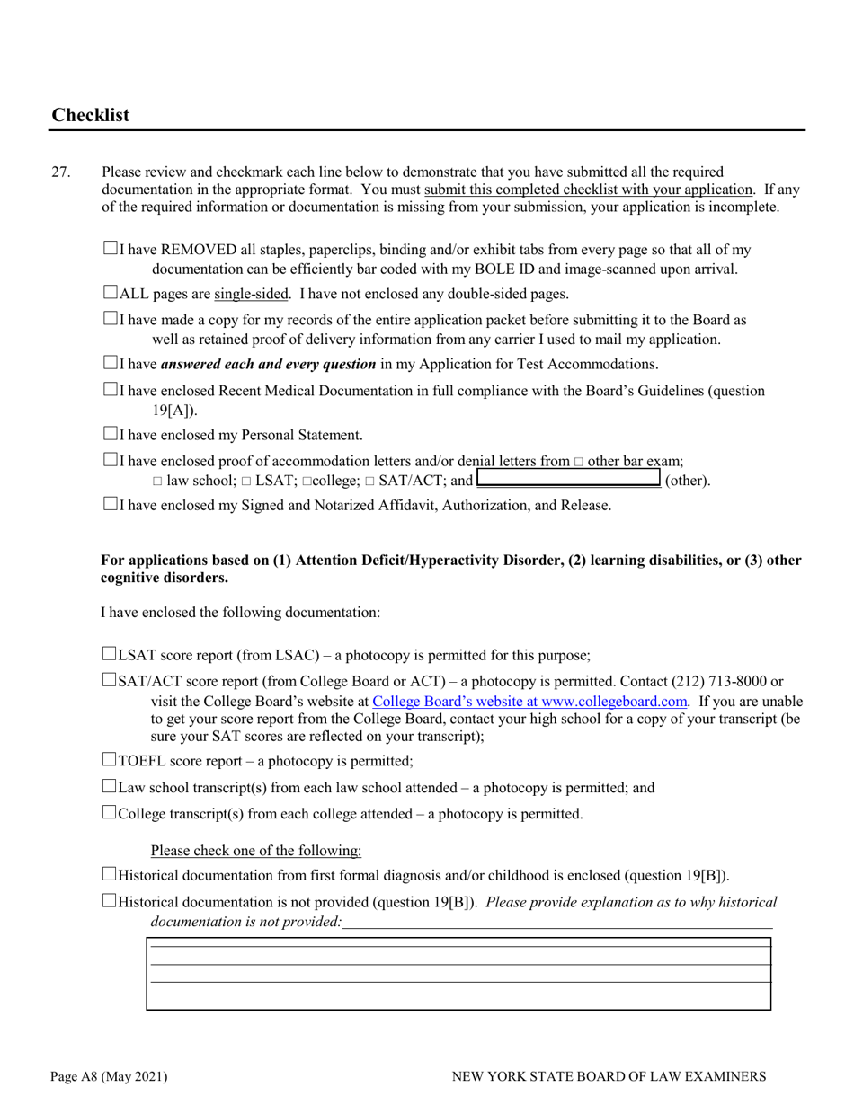 Application for Non-standard Test Accommodations (Nta) - New York, Page 8