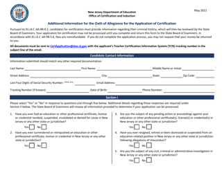 &quot;Additional Information for the Oath of Allegiance for the Application of Certification&quot; - New Jersey