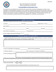 Criminal/Offense Information Form - New Jersey