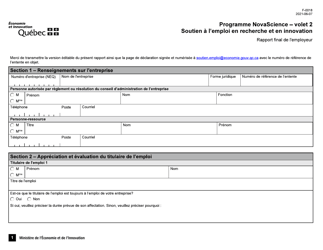 Forme F-0018 Volet 2 Rapport Final De L'employeur - Soutien a L'emploi En Recherche Et En Innovation - Quebec, Canada (French)