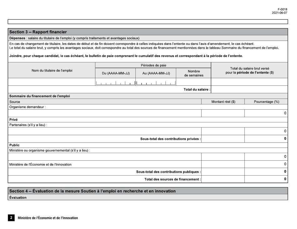 Forme F-0018 Volet 2 Rapport Final De Lemployeur - Soutien a Lemploi En Recherche Et En Innovation - Quebec, Canada (French), Page 2