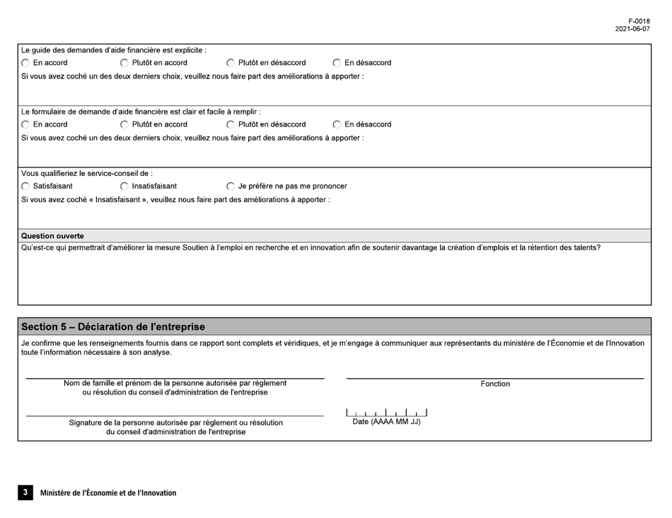 Forme F-0018 Volet 2 Rapport Final De Lemployeur - Soutien a Lemploi En Recherche Et En Innovation - Quebec, Canada (French), Page 3