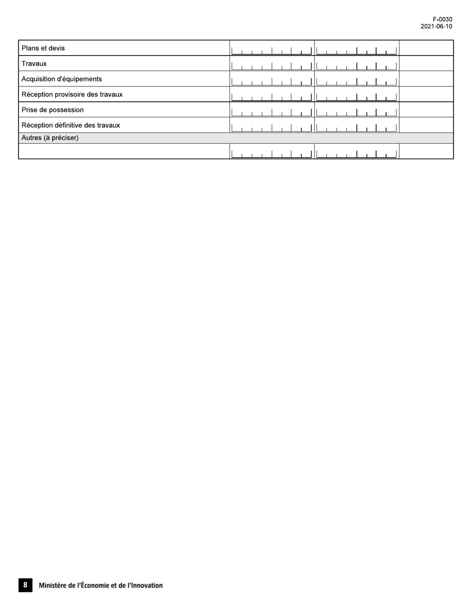 Forme F-0030 Volet 4 Formulaire De Demande - Soutien Au Financement Dinfrastructures De Recherche Et Dinnovation - Quebec, Canada (French), Page 8