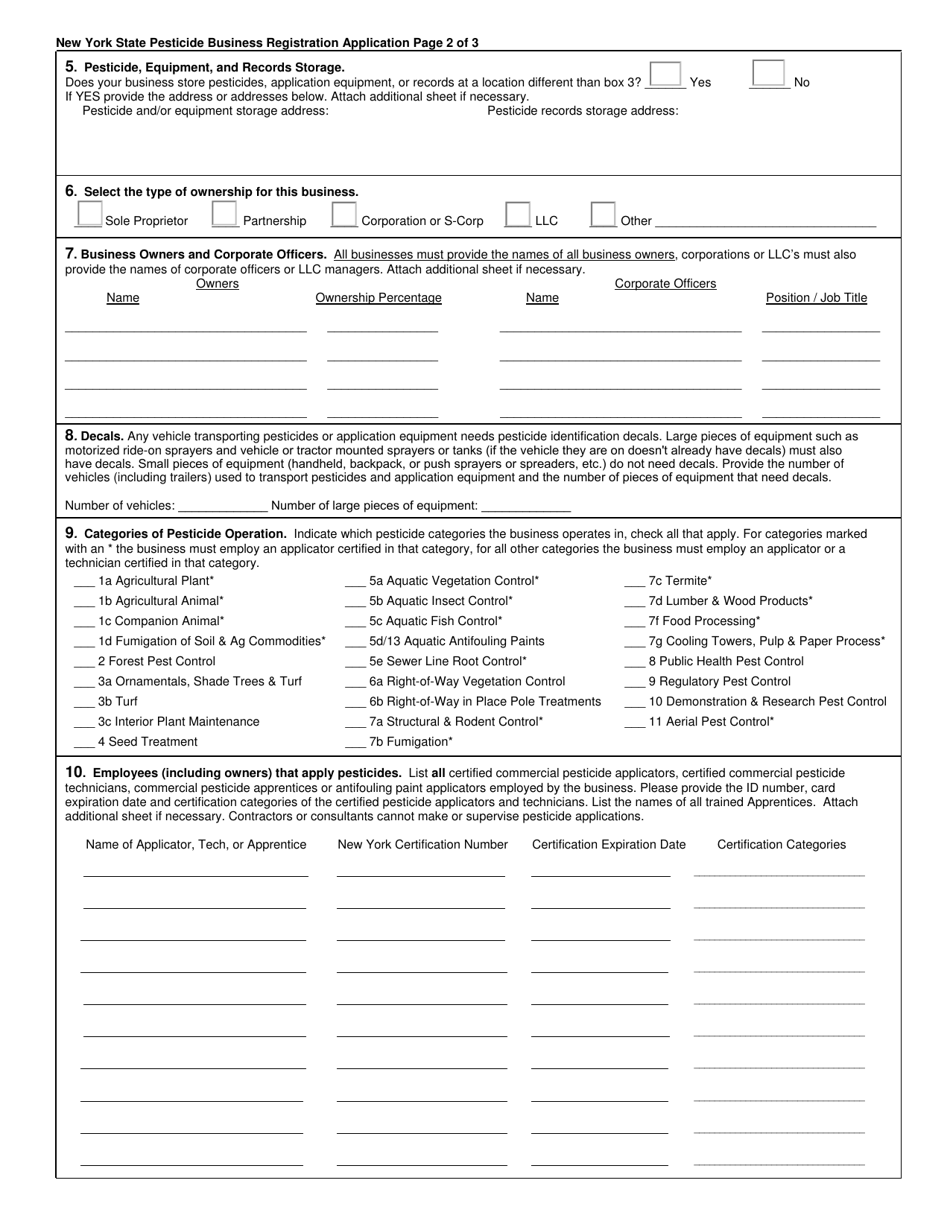Pesticide Business Registration Application - New York, Page 2