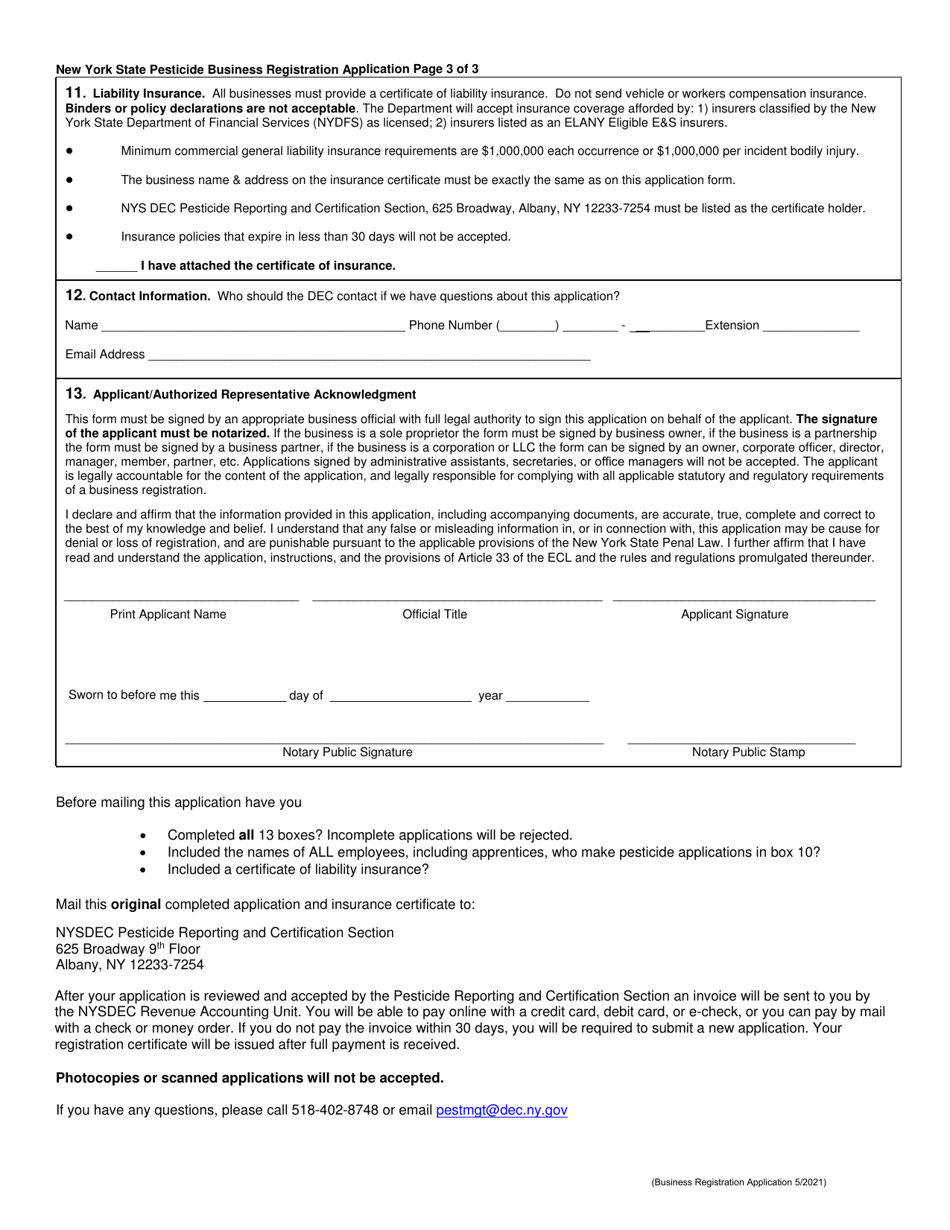 Pesticide Business Registration Application - New York, Page 3