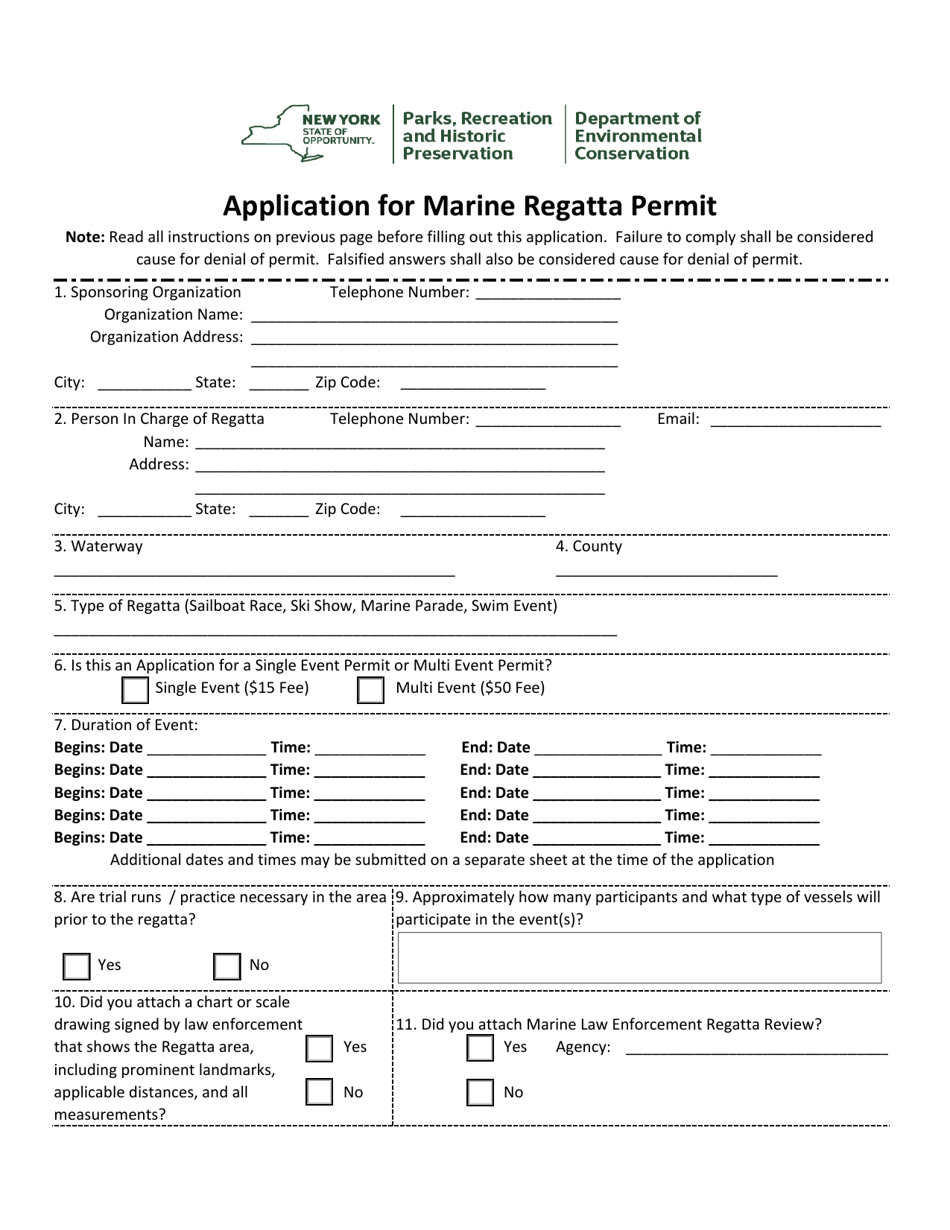 Application for Marine Regatta Permit - New York, Page 2