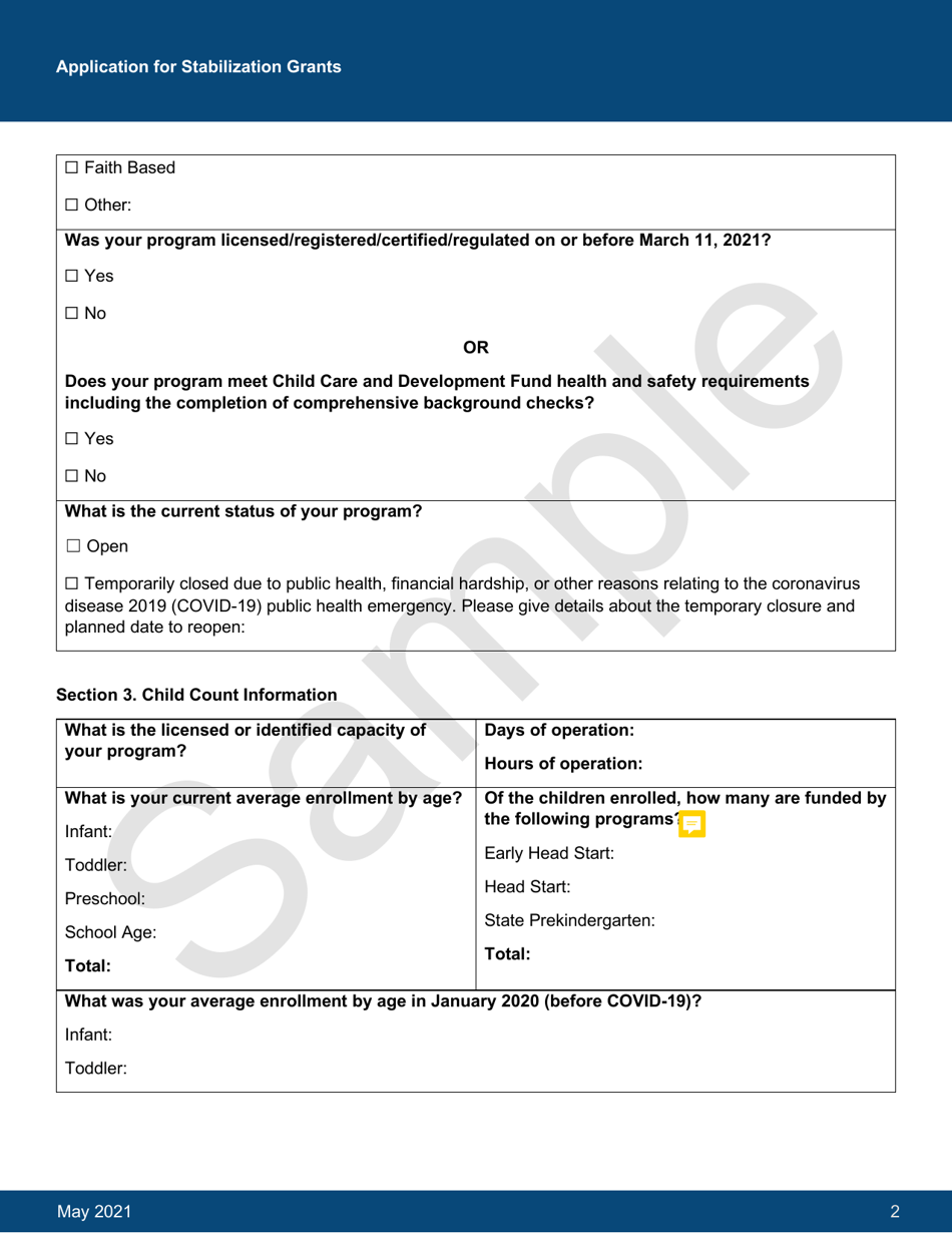 Exhibit C Federal Office of Child Care Sample Applications - New York, Page 3
