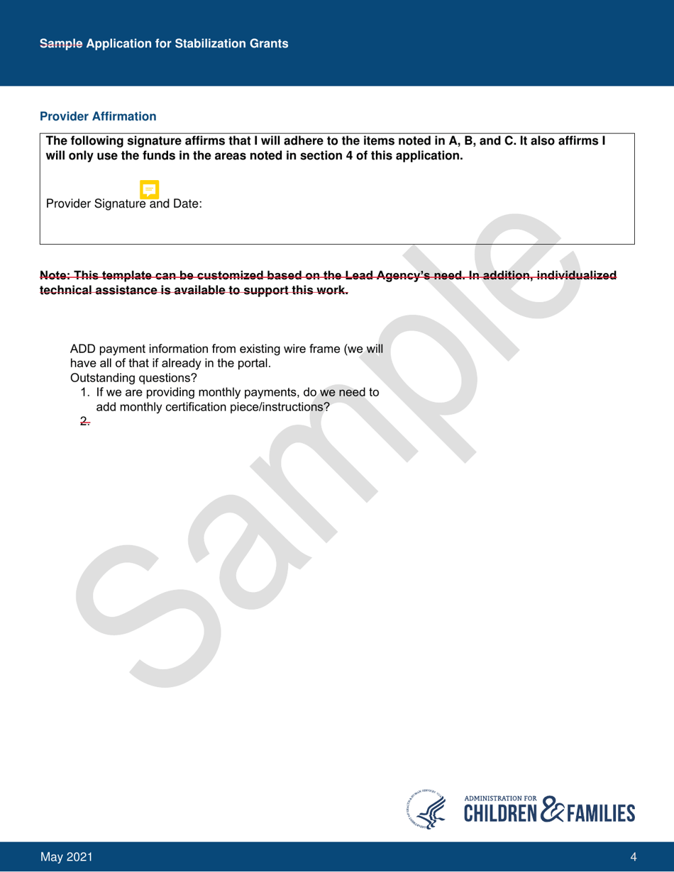 Exhibit C Federal Office of Child Care Sample Applications - New York, Page 9