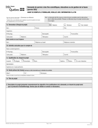 Document preview: Forme W38-02-2102 Demande De Permis a DES Fins Scientifiques, Educatives Ou De Gestion De La Faune (Permis Seg) - Quebec, Canada (French)