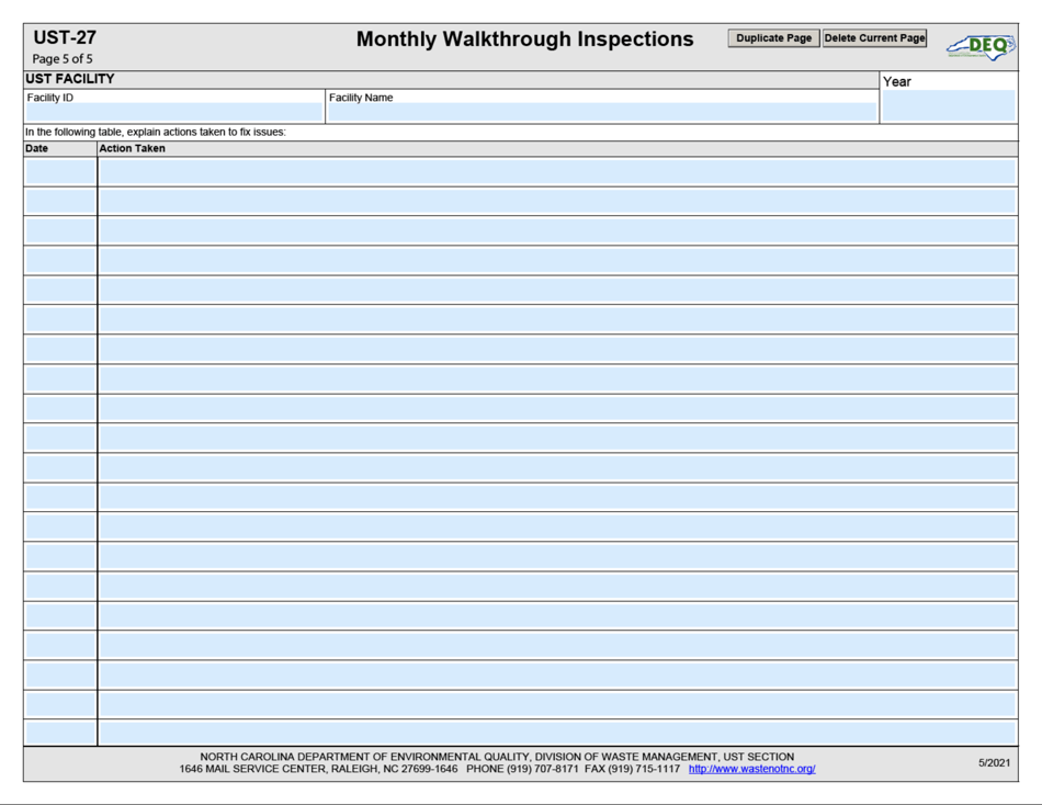 Form UST-27 Monthly Walkthrough Inspections - North Carolina, Page 5