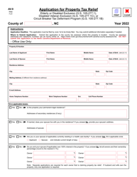Form AV-9 &quot;Application for Property Tax Relief&quot; - North Carolina, 2022