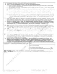 Form AOC-CR-330A Non-defendant Owner's Petition/Application for Release of Seized Motor Vehicle Acknowledgment - Impaired Driving - North Carolina (English/Spanish), Page 3