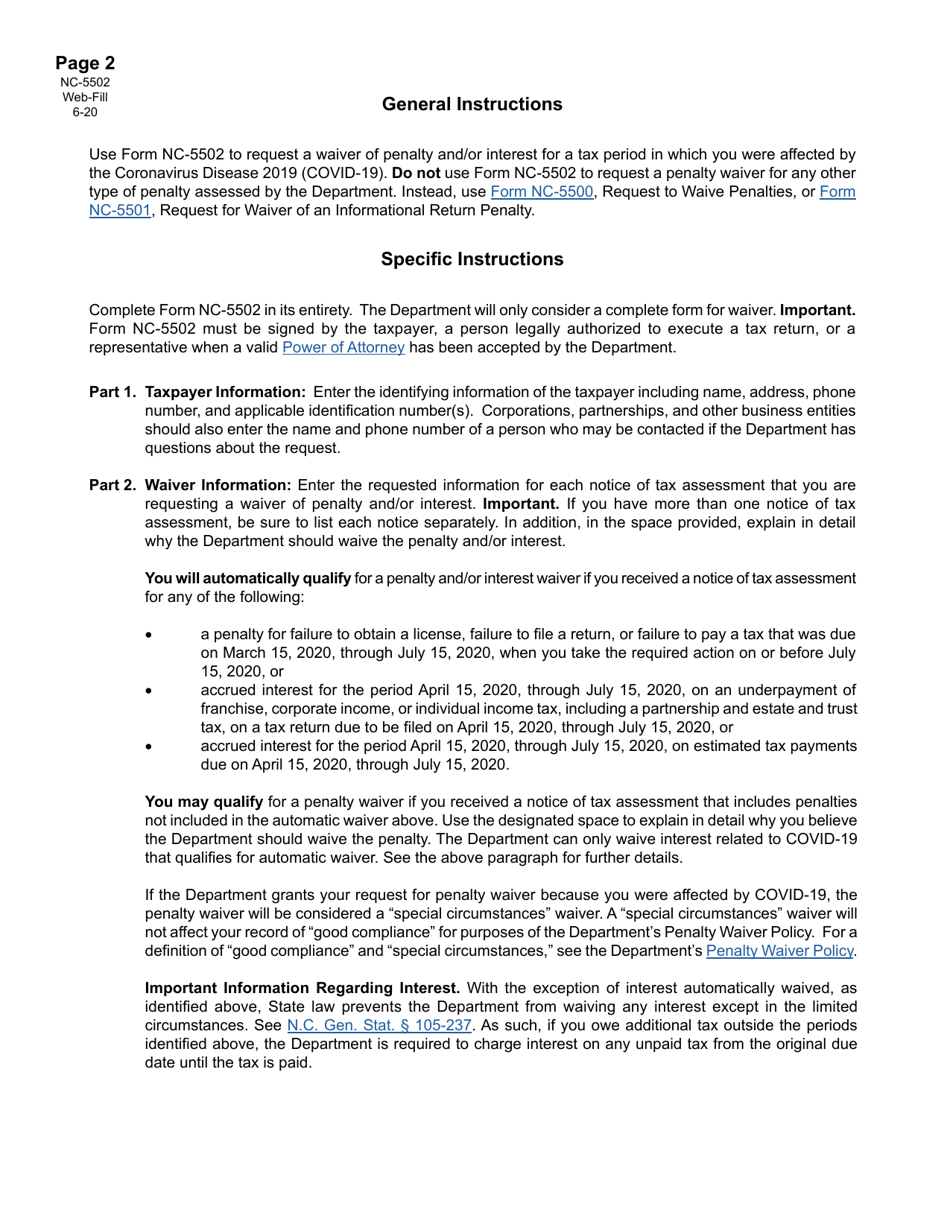 Form NC-5502 Special Penalty and Interest Waiver - Covid 19 - North Carolina, Page 3