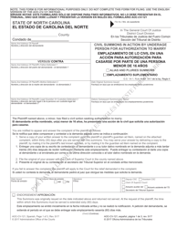 Form AOC-CV-121 Civil Summons in Action by Underage Person for Authorization to Marry - North Carolina (English/Spanish)