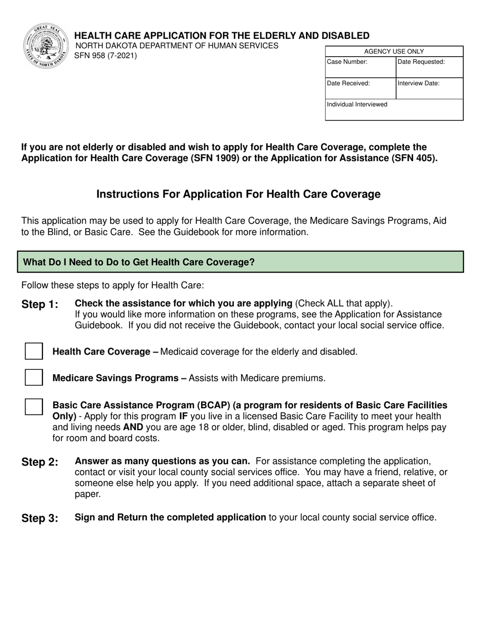 Form SFN958 - Fill Out, Sign Online and Download Fillable PDF, North ...