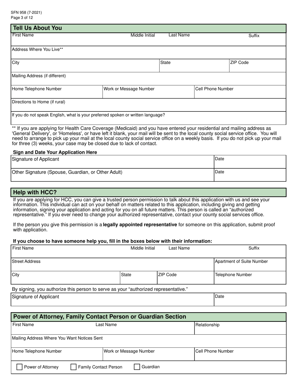 Form SFN958 Health Care Application for the Elderly and Disabled - North Dakota, Page 3