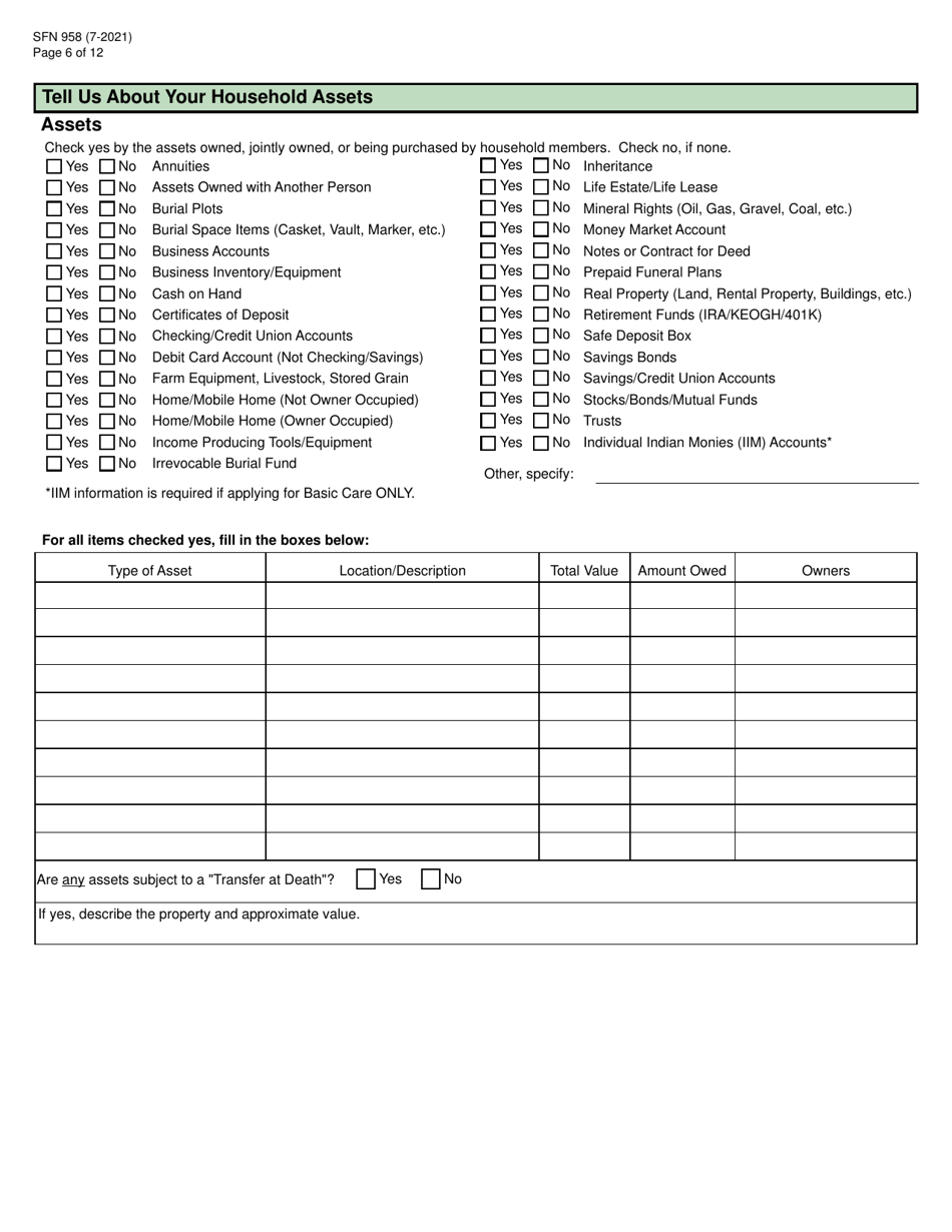Form SFN958 Health Care Application for the Elderly and Disabled - North Dakota, Page 6