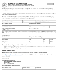 Form SFN1330 &quot;Request to Add an Affiliation&quot; - North Dakota