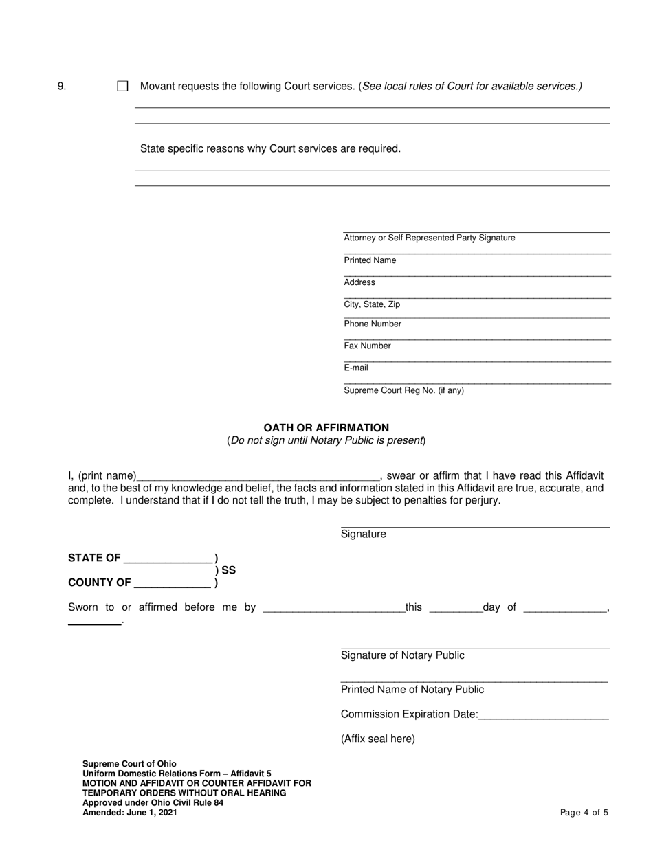 Affidavit 5 Download Printable PDF or Fill Online Motion and Affidavit ...