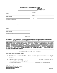 Uniform Domestic Relations Form 7 &quot;Complaint for Divorce With Children&quot; - Ohio