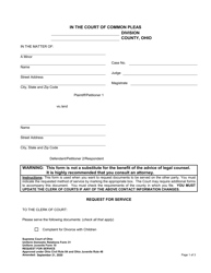 Uniform Domestic Relations Form 31 (Uniform Juvenile Form 10) &quot;Request for Service&quot; - Ohio