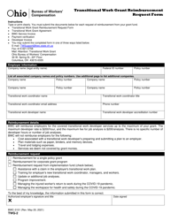 Form TWG-2 (BWC-3101) &quot;Transitional Work Grant Reimbursement Request Form&quot; - Ohio