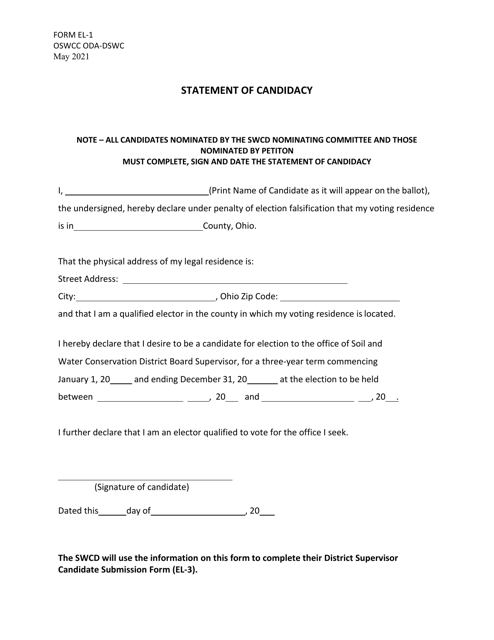 Form EL-1 Statement of Candidacy - Ohio