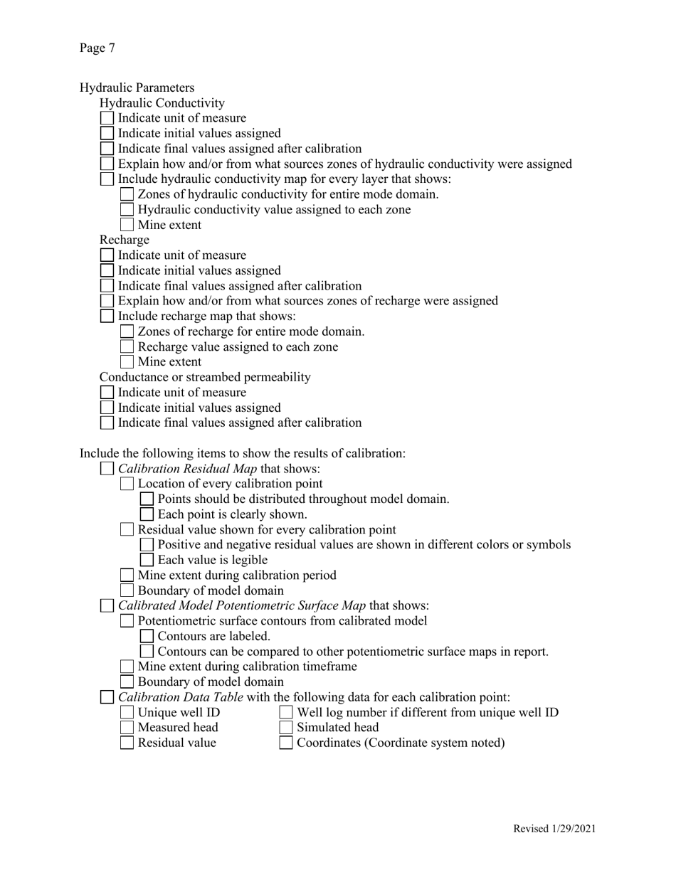 Checklist to Submit Ground-Water Modeling Report for Odnr Review - Ohio, Page 7