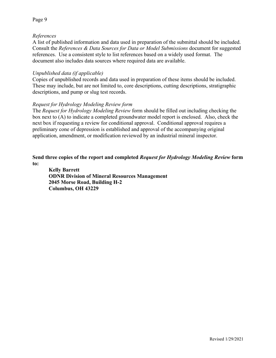 Checklist to Submit Ground-Water Modeling Report for Odnr Review - Ohio, Page 9