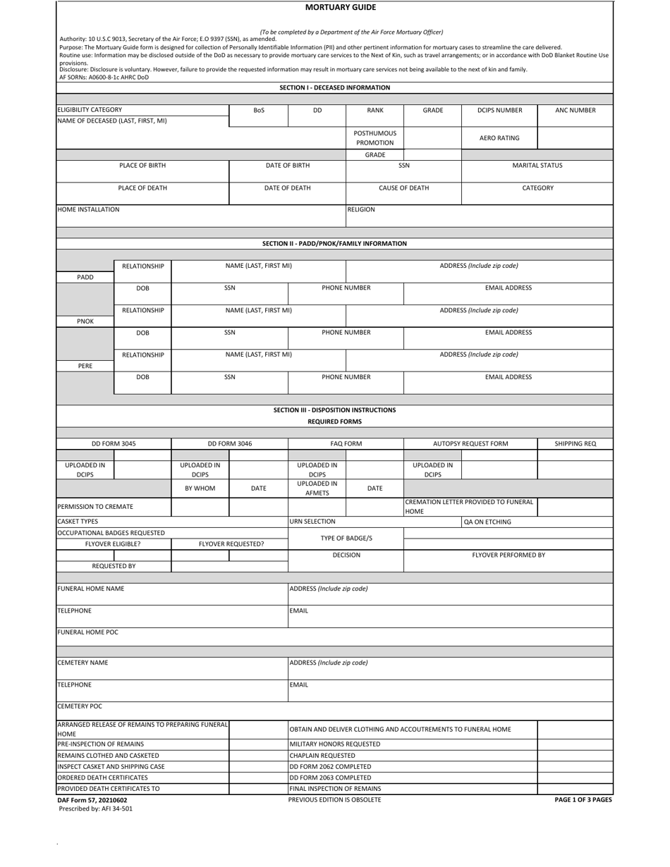 DAF Form 57 - Fill Out, Sign Online and Download Fillable PDF ...