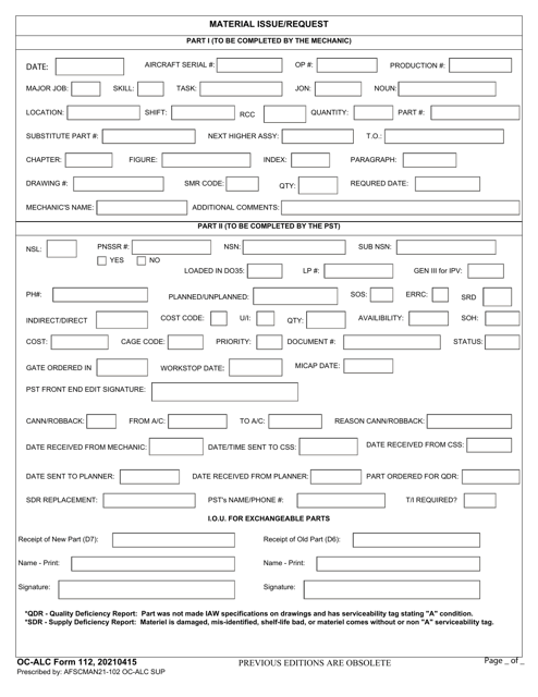 OC-ALC Form 112  Printable Pdf