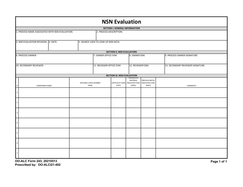 OO-ALC Form 243 Nsn Evaluation