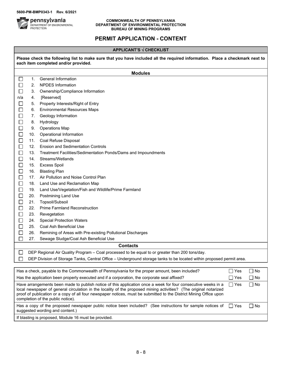Form 5600-PM-BMP0343-1 Anthracite Surface Mine Permit Application - Pennsylvania, Page 8