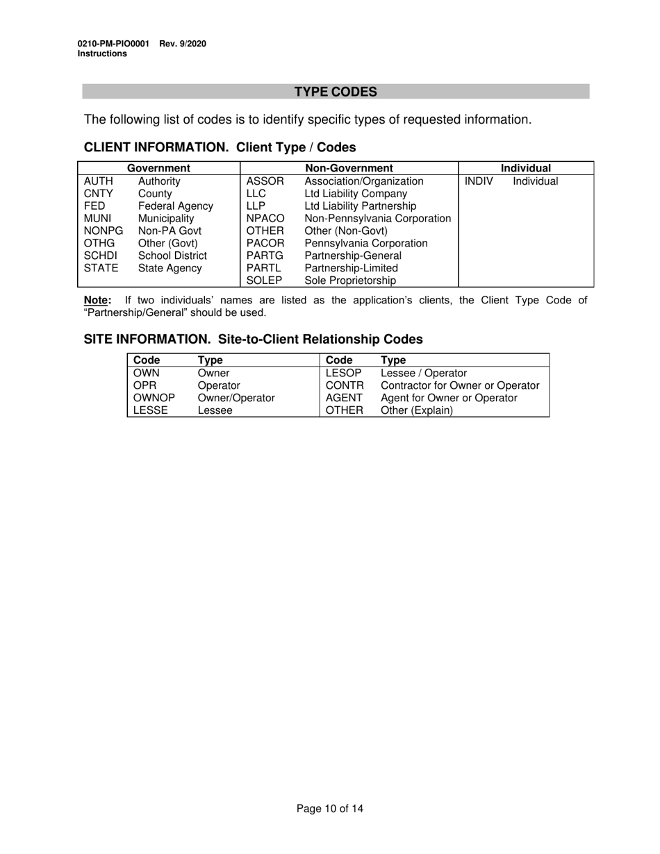 Instructions for Form 0210-PM-PIO0001 General Information Form - Authorization Application - Pennsylvania, Page 10