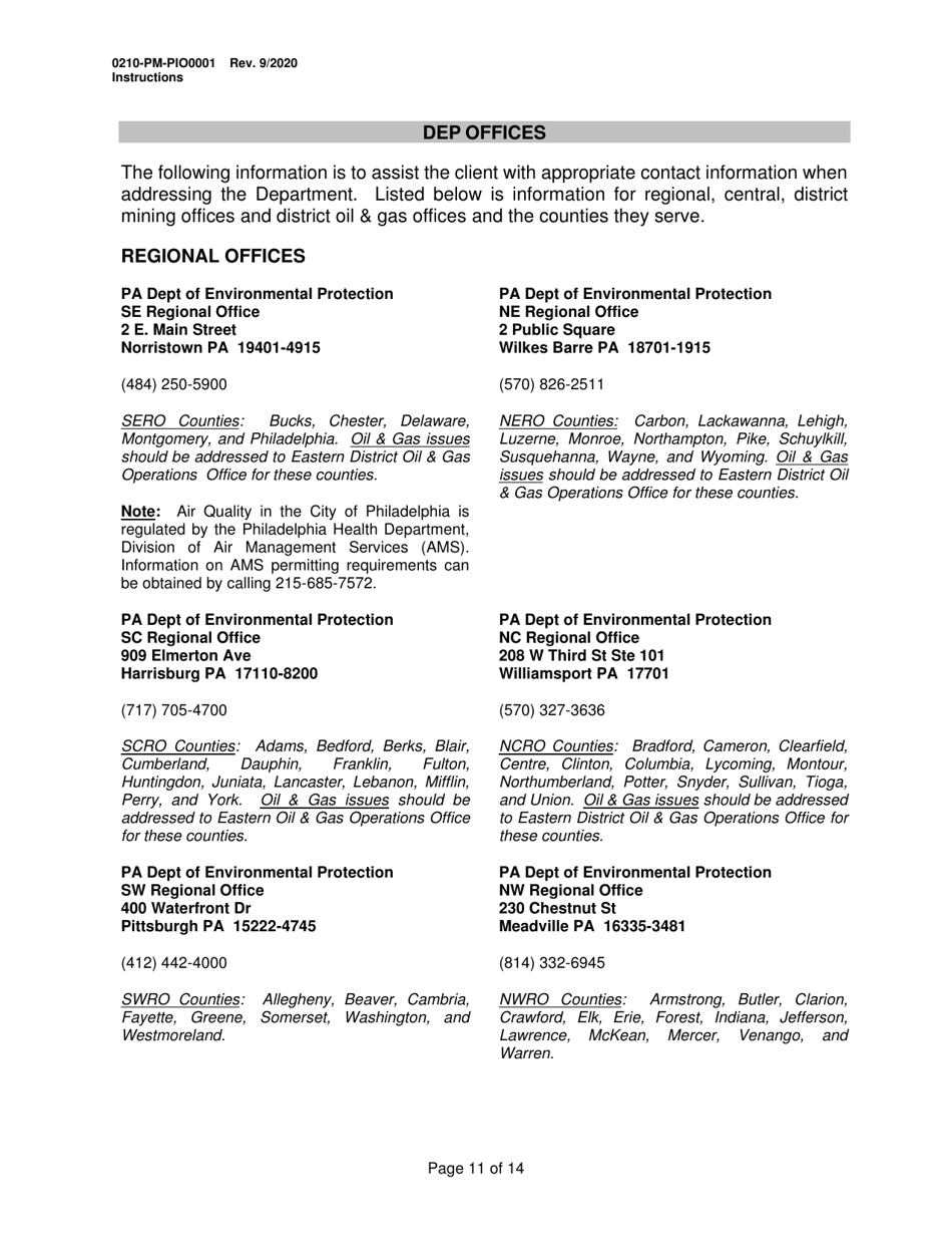 Instructions for Form 0210-PM-PIO0001 General Information Form - Authorization Application - Pennsylvania, Page 11