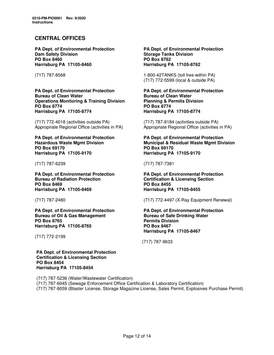 Instructions for Form 0210-PM-PIO0001 General Information Form - Authorization Application - Pennsylvania, Page 12