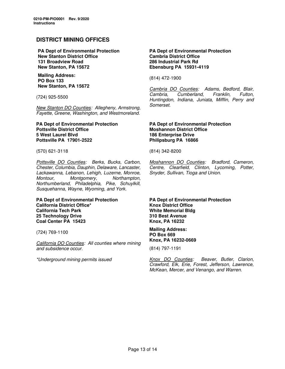 Instructions for Form 0210-PM-PIO0001 General Information Form - Authorization Application - Pennsylvania, Page 13