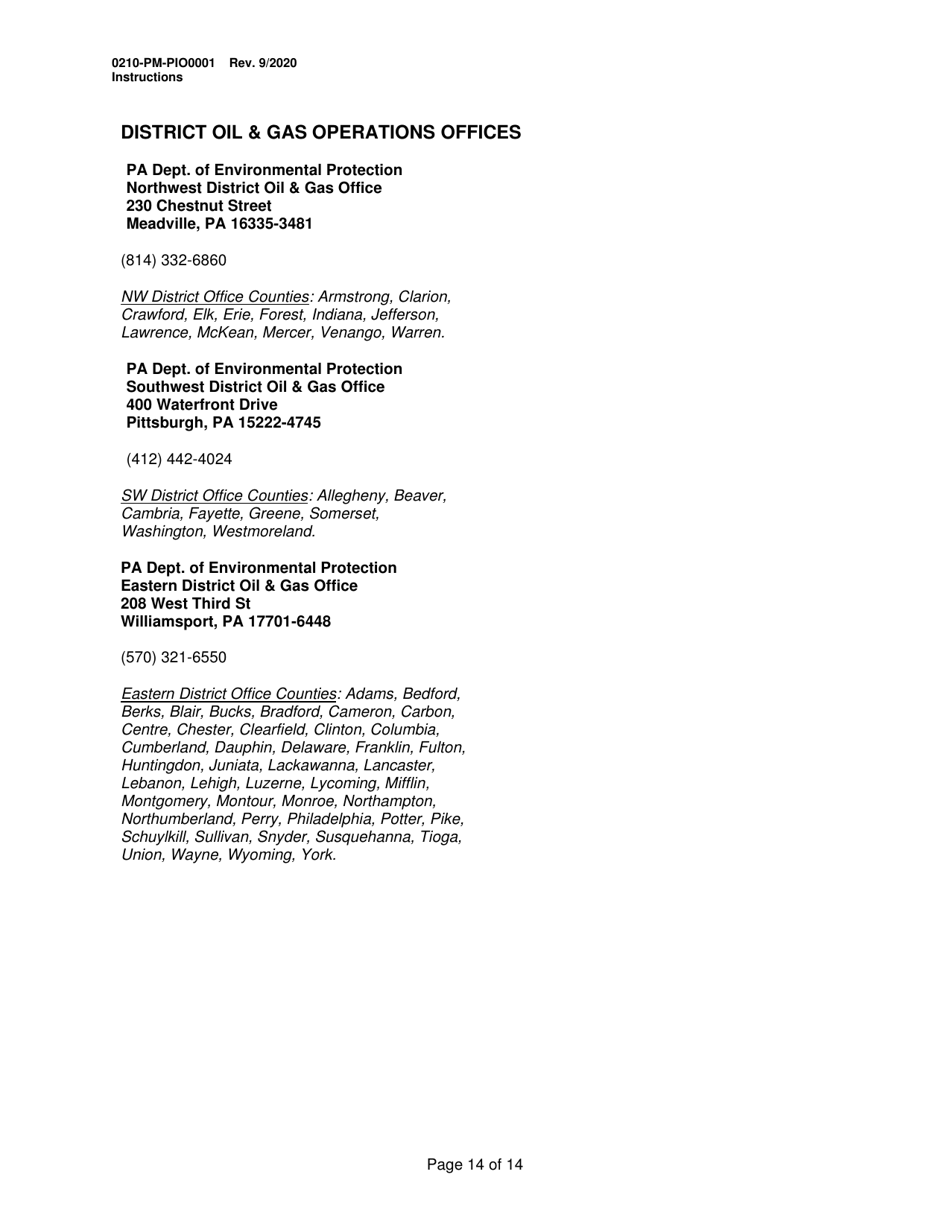 Instructions for Form 0210-PM-PIO0001 General Information Form - Authorization Application - Pennsylvania, Page 14