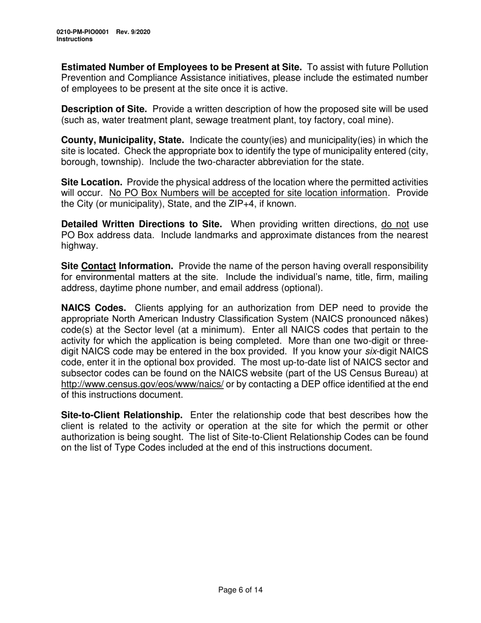 Instructions for Form 0210-PM-PIO0001 General Information Form - Authorization Application - Pennsylvania, Page 6