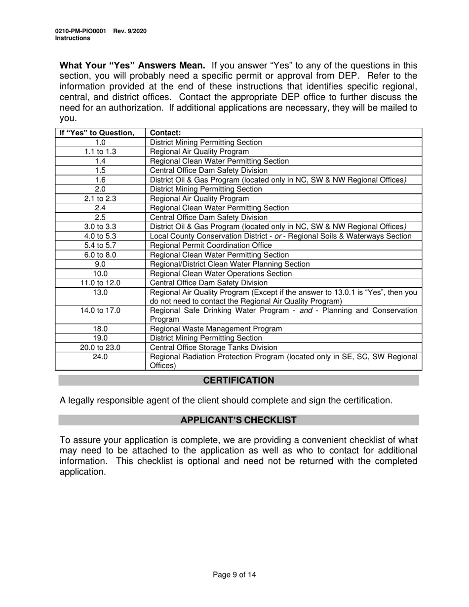 Instructions for Form 0210-PM-PIO0001 General Information Form - Authorization Application - Pennsylvania, Page 9