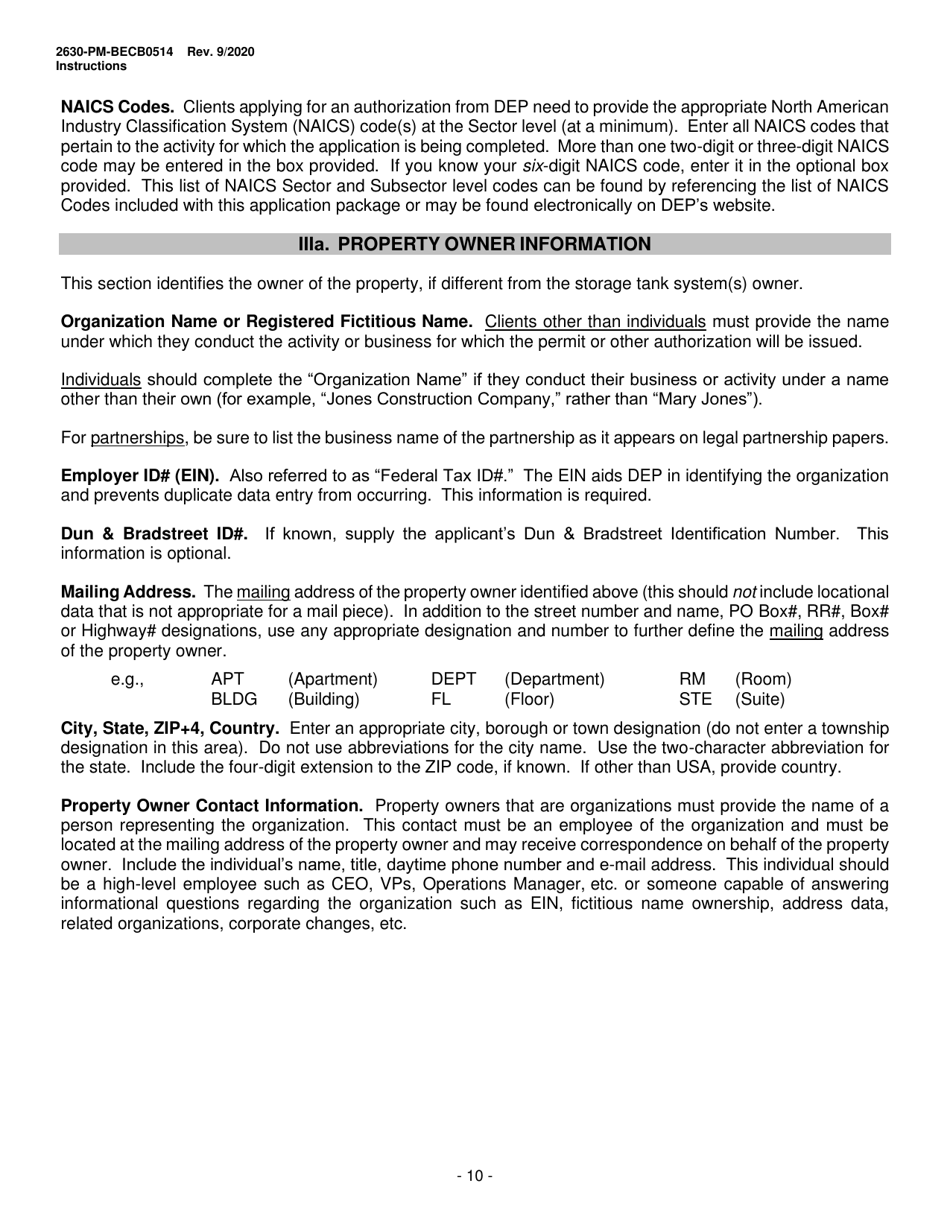 Instructions for Form 2630-PM-BECB0514 Storage Tanks Registration / Permitting Application - Pennsylvania, Page 10