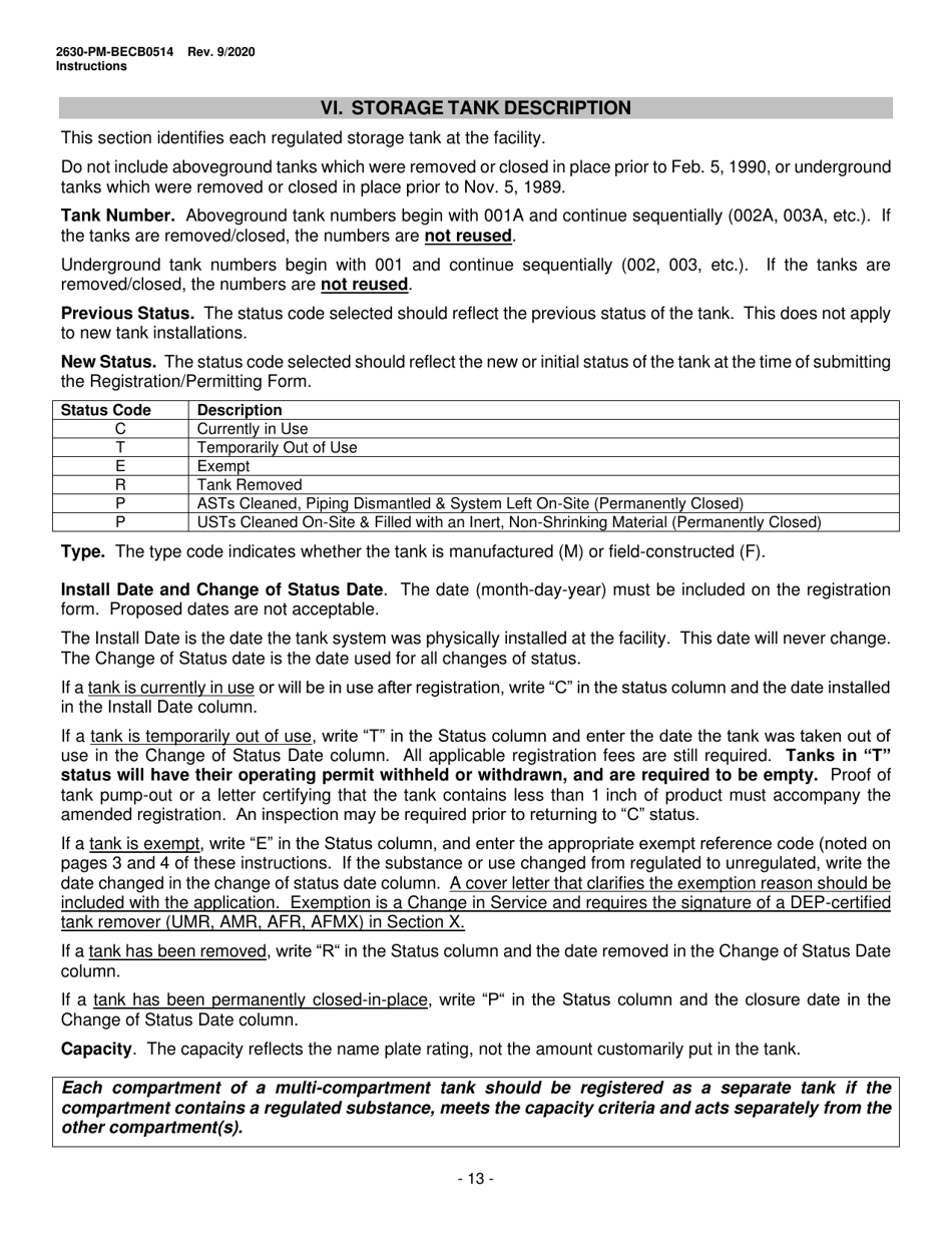 Instructions for Form 2630-PM-BECB0514 Storage Tanks Registration / Permitting Application - Pennsylvania, Page 13