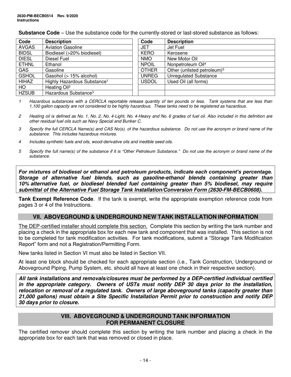 Instructions for Form 2630-PM-BECB0514 Storage Tanks Registration / Permitting Application - Pennsylvania, Page 14