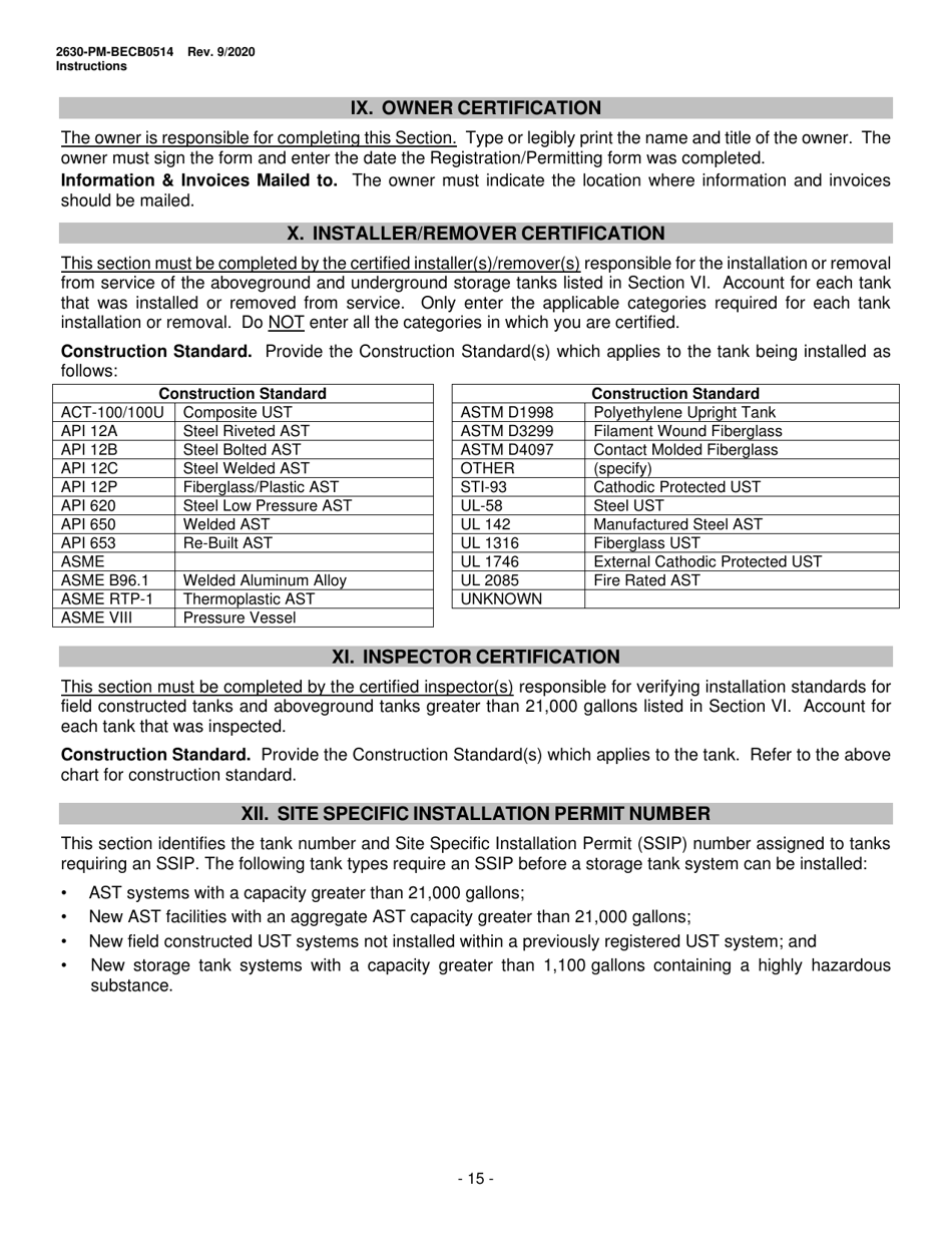 Instructions for Form 2630-PM-BECB0514 Storage Tanks Registration / Permitting Application - Pennsylvania, Page 15