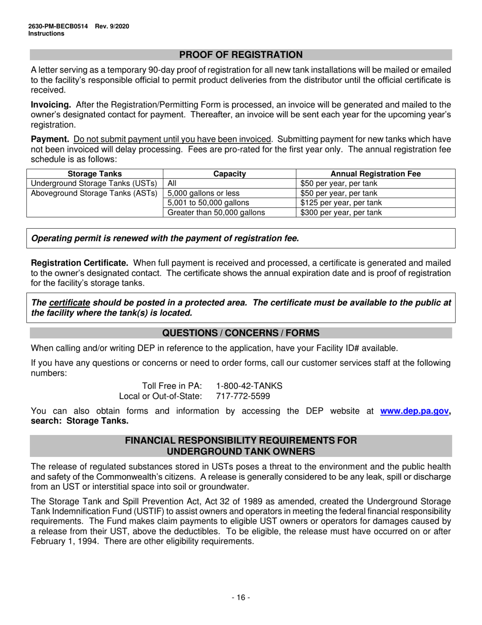 Instructions for Form 2630-PM-BECB0514 Storage Tanks Registration / Permitting Application - Pennsylvania, Page 16
