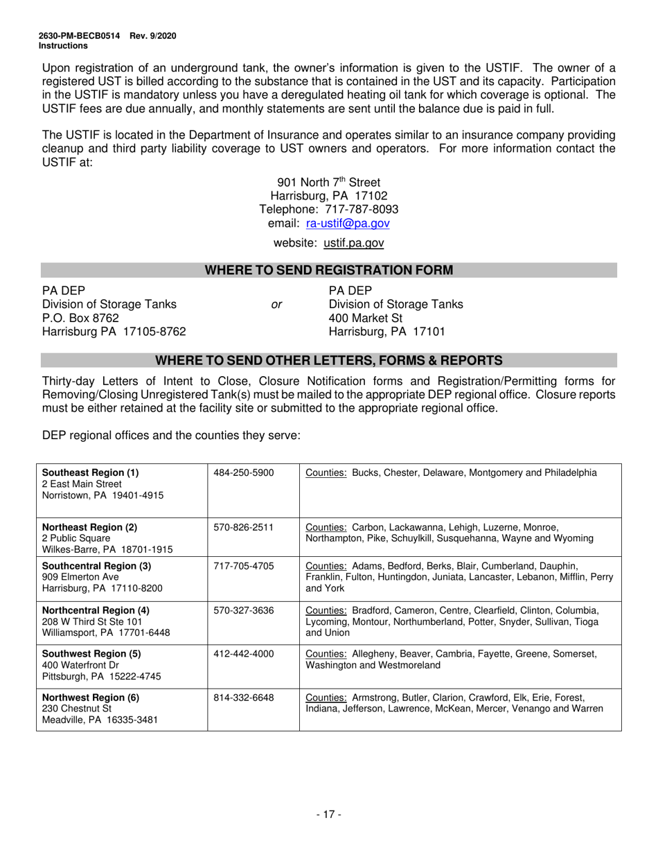 Instructions for Form 2630-PM-BECB0514 Storage Tanks Registration / Permitting Application - Pennsylvania, Page 17
