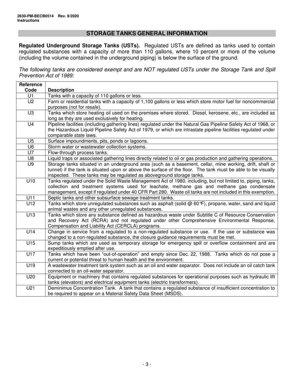 Instructions for Form 2630-PM-BECB0514 Storage Tanks Registration / Permitting Application - Pennsylvania, Page 3