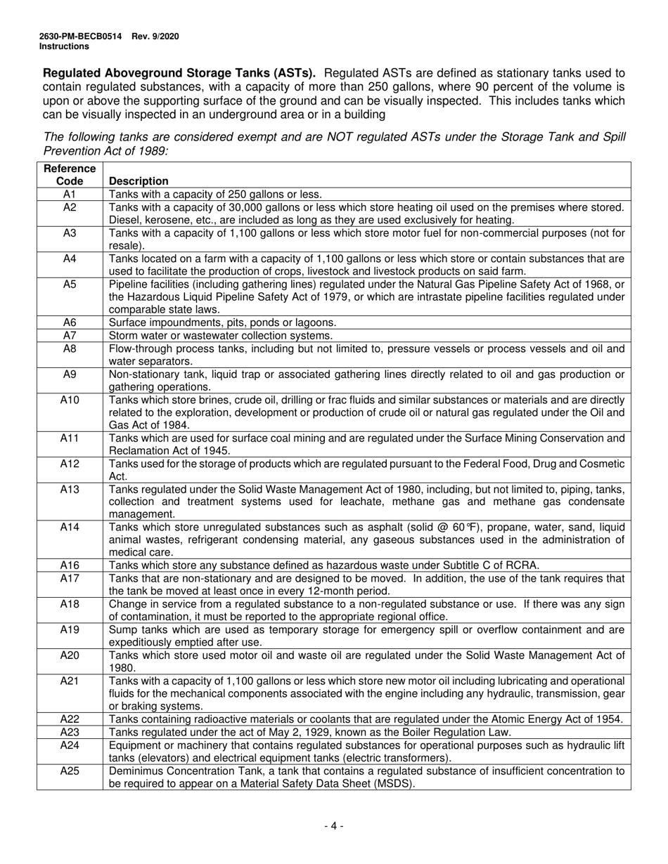 Instructions for Form 2630-PM-BECB0514 Storage Tanks Registration / Permitting Application - Pennsylvania, Page 4