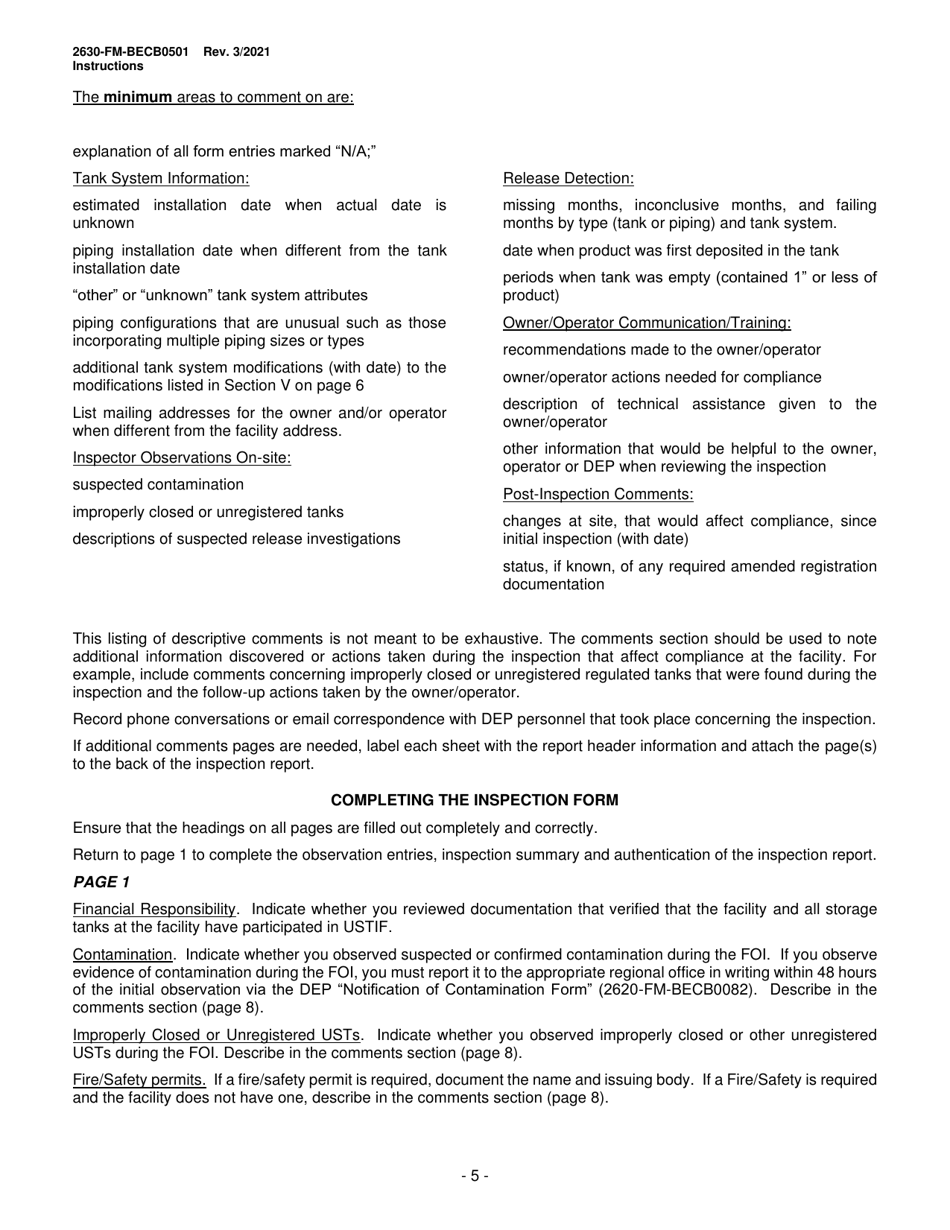 Instructions for Form 2630-FM-BECB0501 Underground Storage Tank Facility Operations Inspection Report Form - Pennsylvania, Page 5